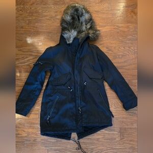 Black Parka with Faux Fur Hood